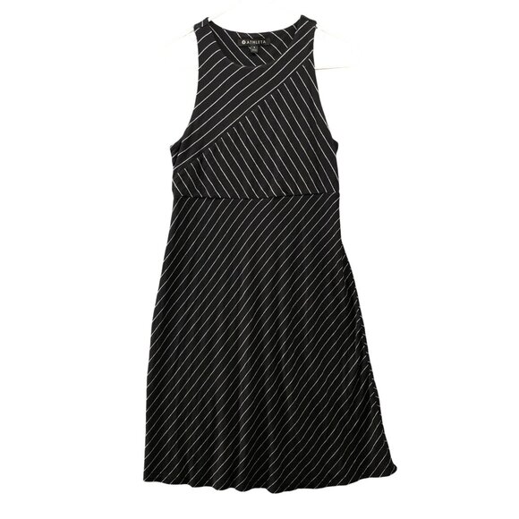Athleta Santorini Sleeveless Dress S Black White Stripe Knee Length Athletic - Picture 1 of 8